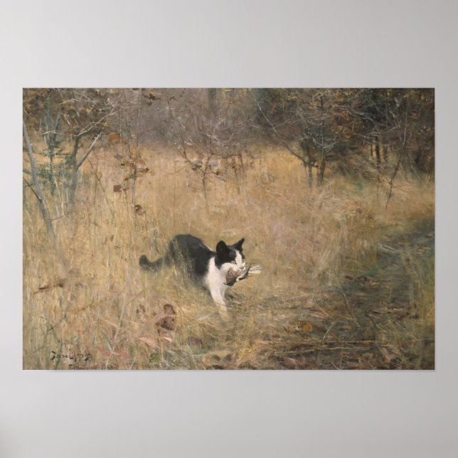 Póster Bruno Liljefors - Caza de pájaros gatos (Frente)