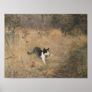 Póster Bruno Liljefors - caza del pájaro del gato