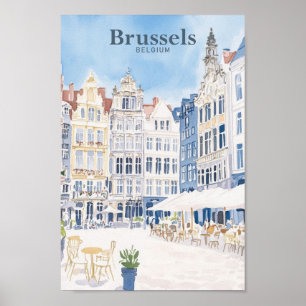 Póster Bruselas Bélgica Gouache Paint Ilustracion Viajes