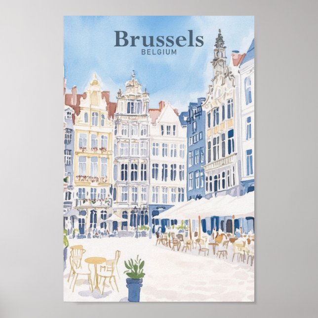 Póster Bruselas Bélgica Gouache Paint Ilustracion Viajes (Frente)
