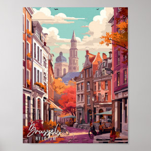 Póster Bruselas Bélgica ilustracion de viajes Art Vintage