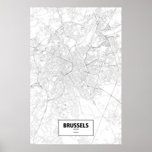 Póster Bruselas, Bélgica (negro sobre blanco)
