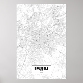 Póster Bruselas, Bélgica (negro sobre blanco)
