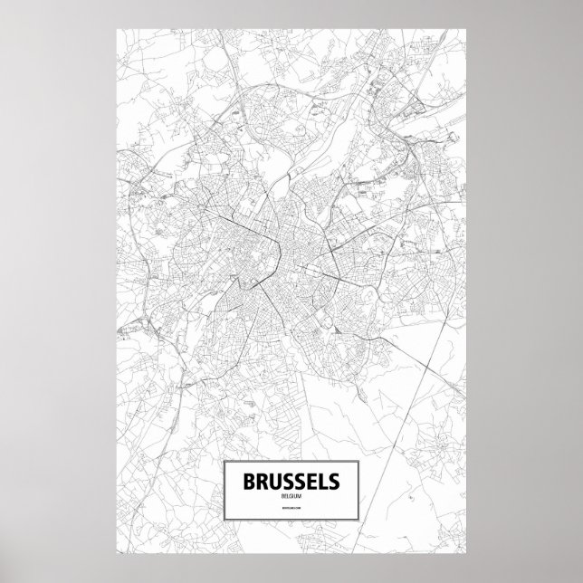 Póster Bruselas, Bélgica (negro sobre blanco) (Frente)