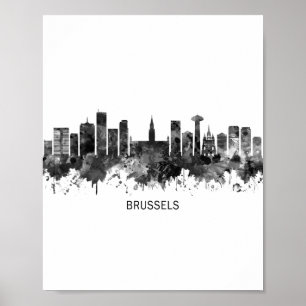 Póster Bruselas Bélgica Skyline BW