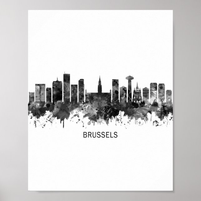 Póster Bruselas Bélgica Skyline BW (Frente)
