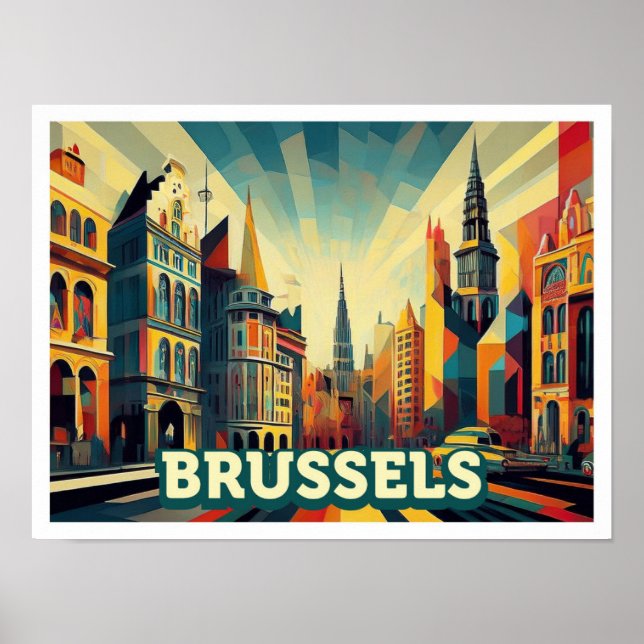 Póster Bruselas Bélgica Viaje artístico colorido (Frente)