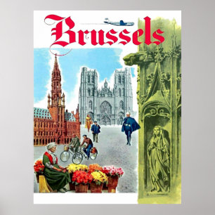 Póster Bruselas, centro de la ciudad, Bélgica. Viajes ant