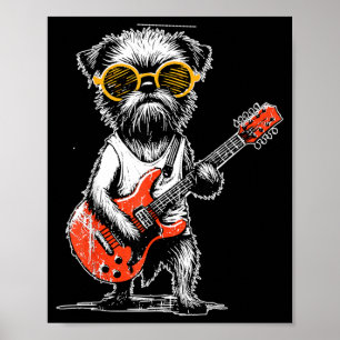 Póster Bruselas Griffon Antiguo Tocando Guitarra Música R