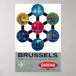 Póster Brussels Print Belgium Art Sebena Airlines Travel 