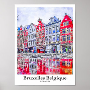 Póster Bruxelles Belgique Bélgica Travel Watercolor