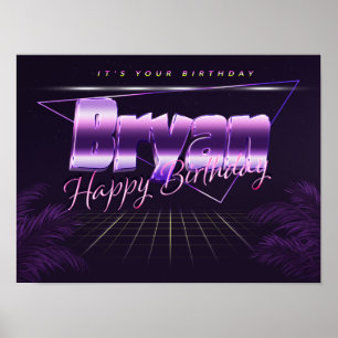 Póster Bryan Name Vorname lila retro Poster Geburtstag
