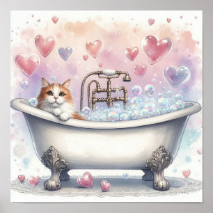 Póster Bubble Bath Cat