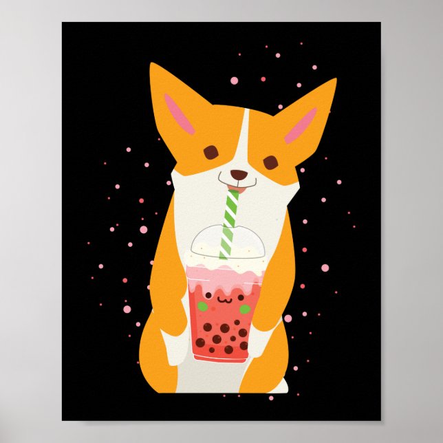 Póster Bubble Kawaii Corgi Drinking Boba Tea Dog (Frente)