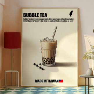 Póster Bubble Tea Wall Art, Boba Drink Trendy Kitchen