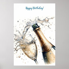 Póster Bubbly champagne Happy Birday