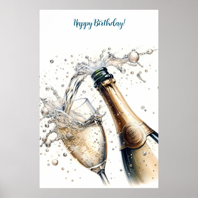 Póster Bubbly champagne Happy Birday (Frente)