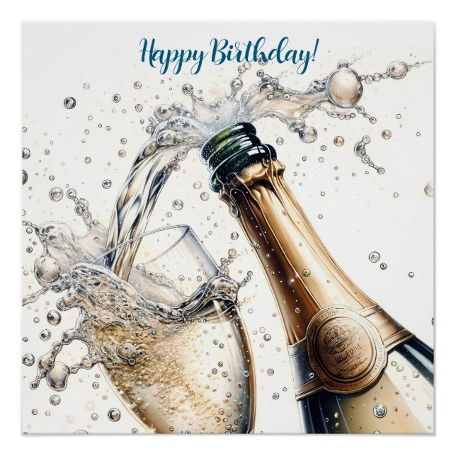 Póster Bubbly champagne Happy Birday (Anverso)