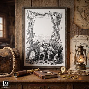 Póster Bucaneros antiguos y un barco pirata naufragado