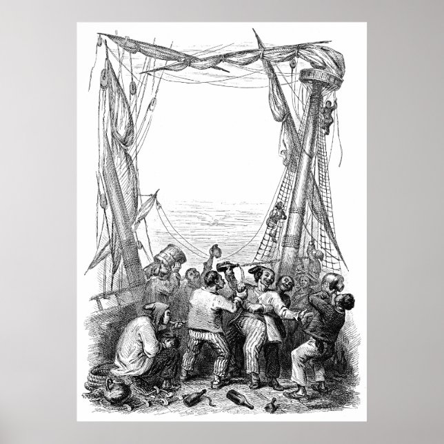 Póster Bucaneros de época y barco pirata naufragado (Frente)