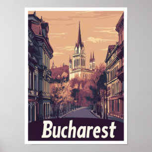 Póster Bucarest Rumania Art Vintage Travel Ilustracion