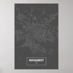 Póster Bucarest, Rumania (blanco sobre negro)