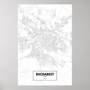 Póster Bucarest, Rumania (negro sobre blanco)