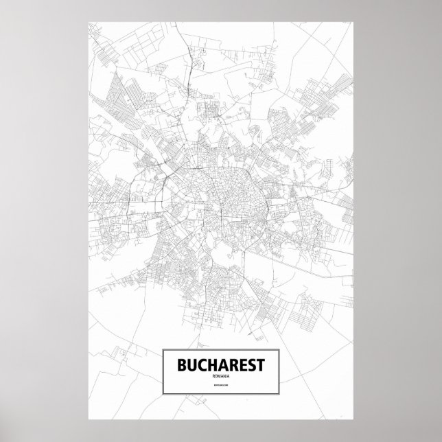 Póster Bucarest, Rumania (negro sobre blanco) (Frente)