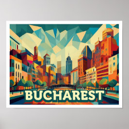 Póster Bucarest Rumanía viaje artístico colorido