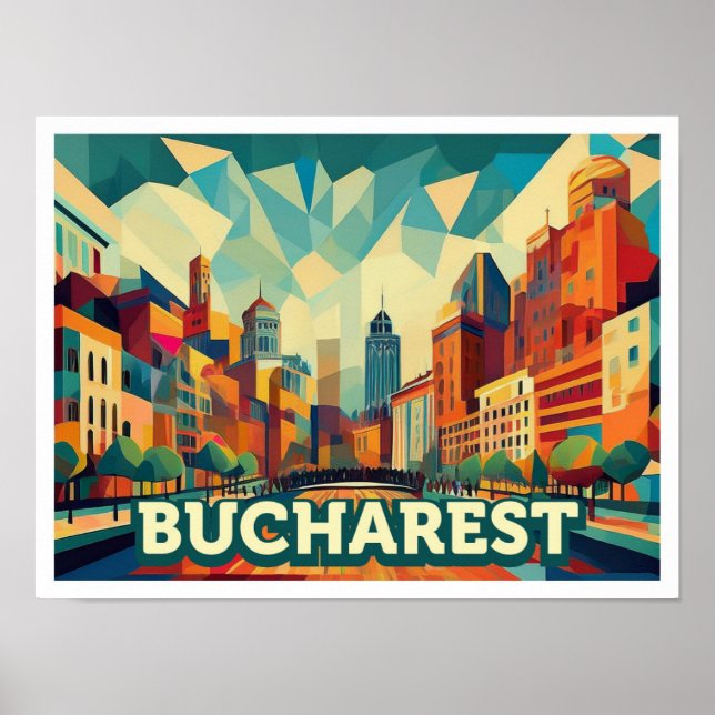 Póster Bucarest Rumanía viaje artístico colorido (Frente)