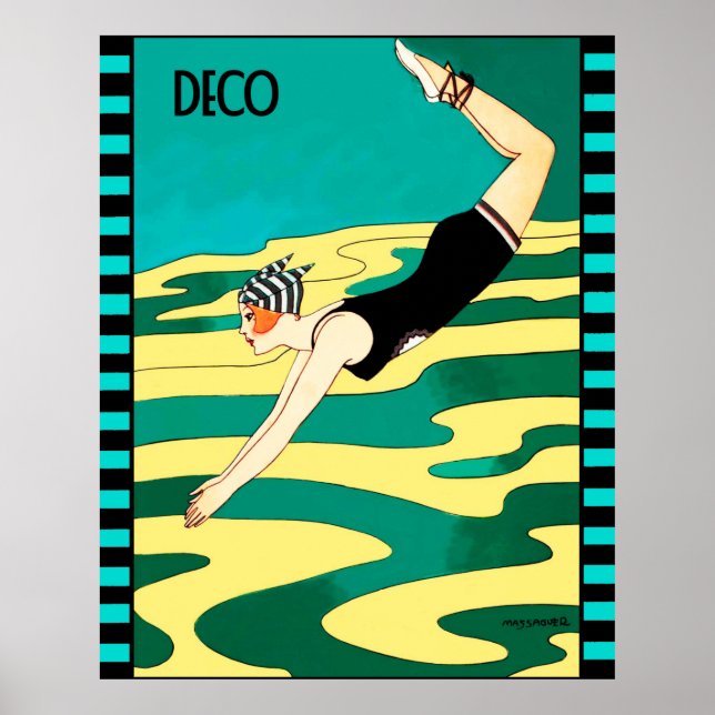 Póster Buceador Art Deco (Portada de Revista Social) (Frente)