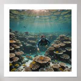 Póster Buceador disfrutando de un arrecife saludable