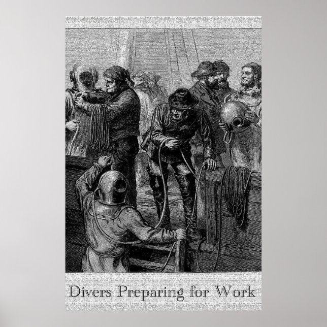 Póster Buceadores preparándose para el trabajo 36 x 24 Po (Frente)