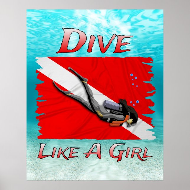 Póster Bucear como un Chica SCUBA (Frente)