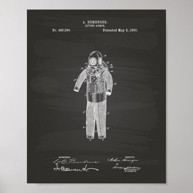 Póster Buceo Armor 1893 Patent Art Chalkboard (Frente)