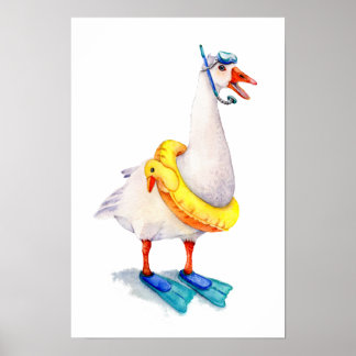 Póster Buceo con Ganso Blanco
