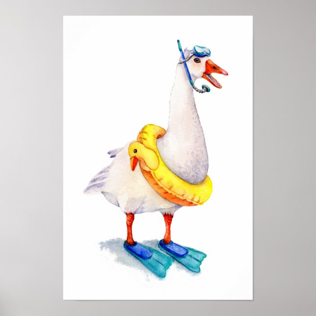 Póster Buceo con Ganso Blanco (Frente)