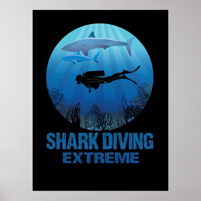 Póster Buceo de tiburones en el buceo extremo de Scuba (Frente)