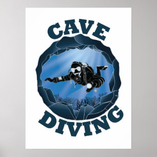 Póster Buceo en cueva - Buceador subacuático