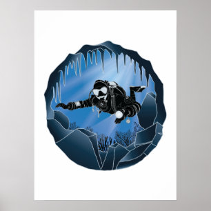 Póster Buceo en cueva - Buceador subacuático