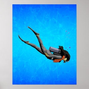 Póster Buceo femenino en SCUBA