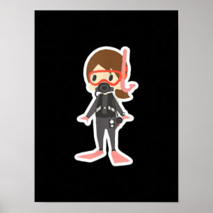 Póster Buceo Me Encanta El Snorkeling Nadando Niños Chica