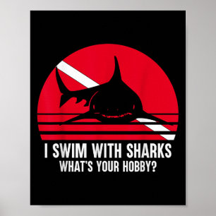 Póster Buceo Scuba Regalo Tiburón Océano Vintage Buceo Sc