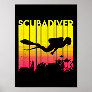 Póster Buceo Scuba Silhouette Buceo Bañado
