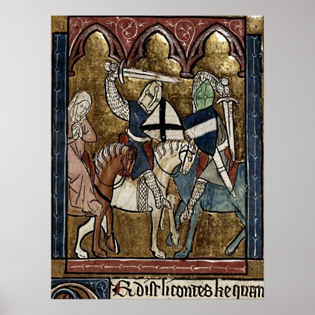 Póster Buchmalerei Mittelalter Ritterschutz von Raubritte (Frente)