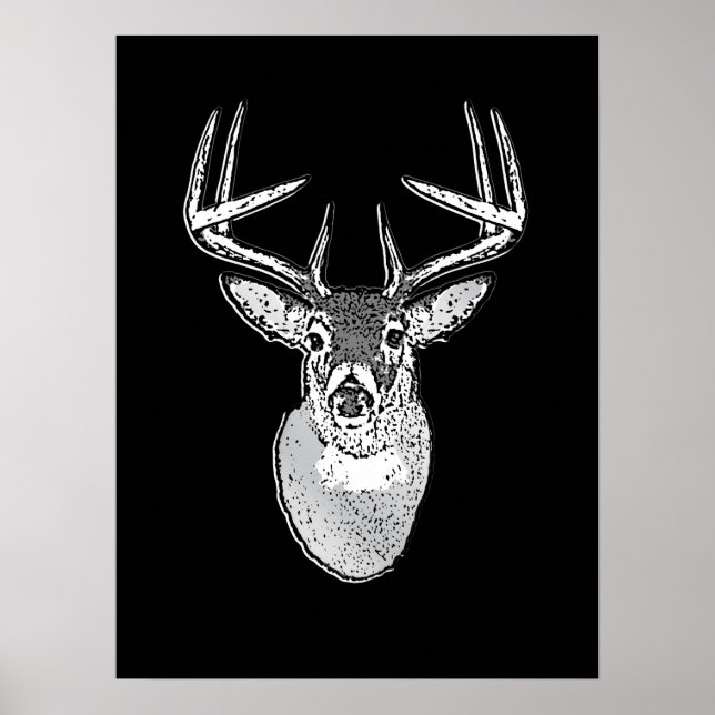 Póster Buck on Bold Black White Tail Deer (Frente)