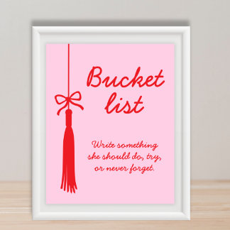Póster Bucket List Pink Red Bow Tassel Graduation Sign