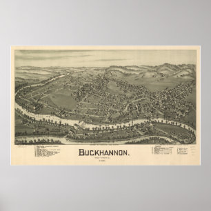 Póster Buckhannon West Virginia 1889 Antique Panorama