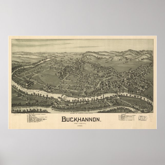 Póster Buckhannon West Virginia 1889 Antique Panorama (Frente)