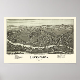 Póster Buckhannon, WV Mapa Panorámico - 1900